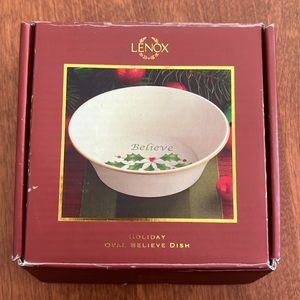 Lenox Holiday Oval Believe Dish Glass Holiday Decor Christmas Decoration